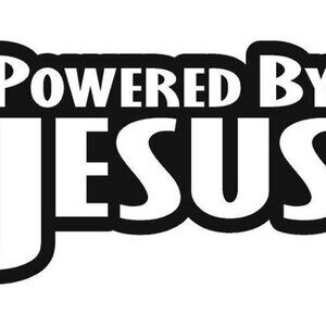 Powered By Jesus Decal, Permanent Vinyl Decal, Indoor or Outdoor, 6" Black
